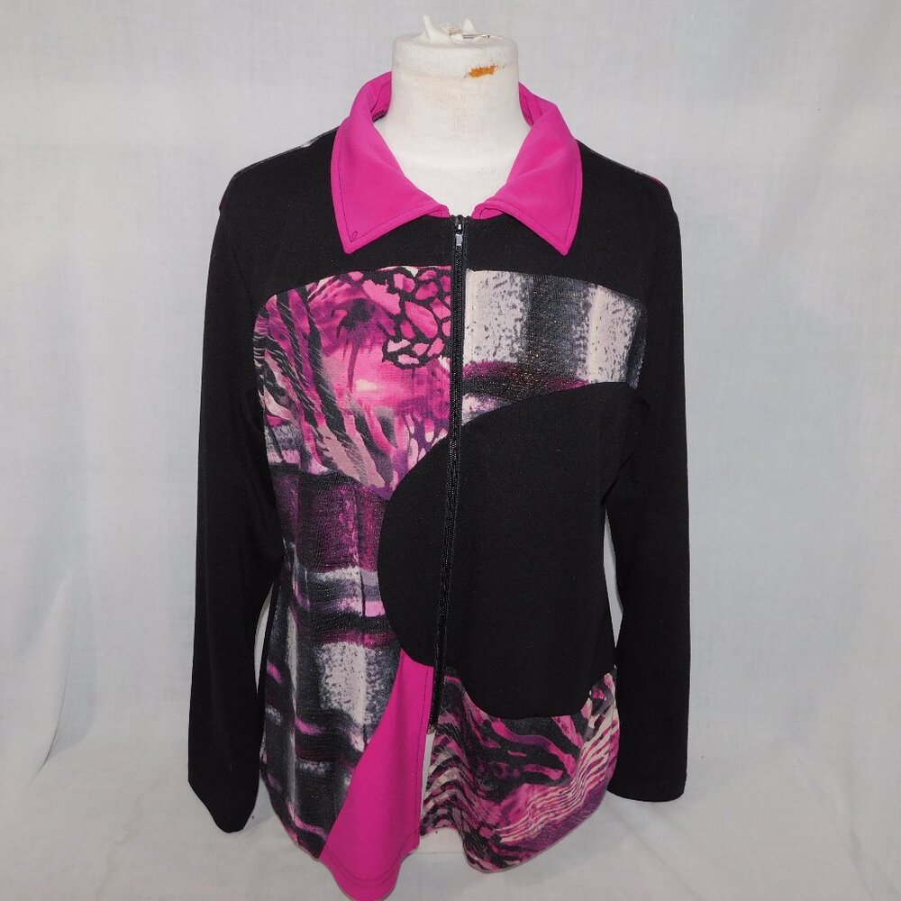 Judy Joannou Designs Womens L Pink Black metallic Detail Full Zip Jacket